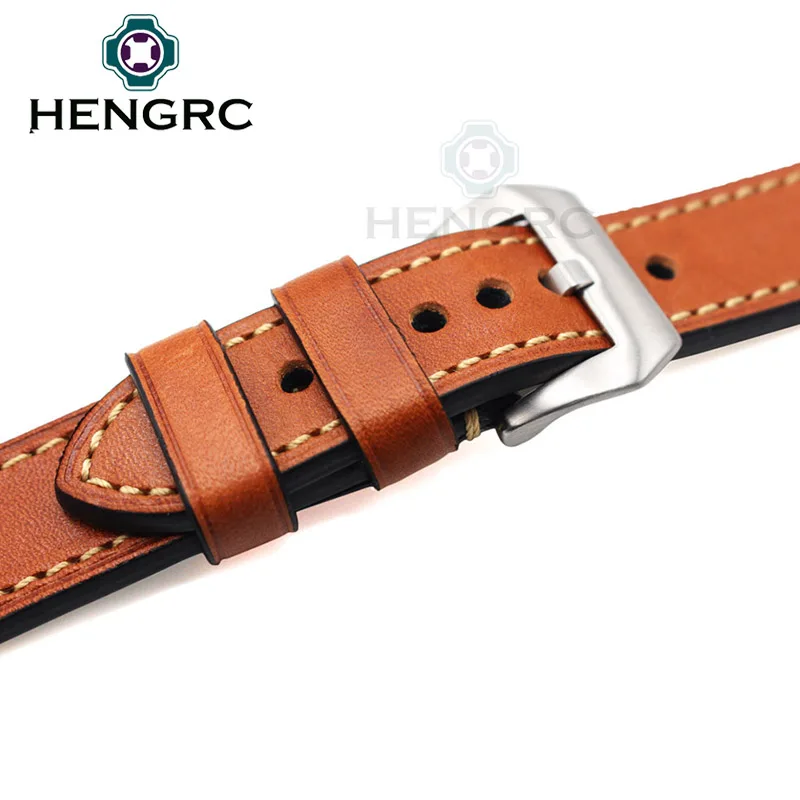 Genuine Leather Watchband Bracelet 24mm 22mm 20mm Thick Watch Strap Belt With Metal Steel Buckle Watch Accessories