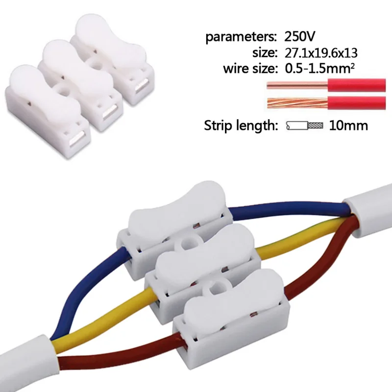 100Pcs New Hot Useful CH-3 Quick Spring Wire Connector with No welding Screws Cable ClampTerminal Block Electrical Supplies