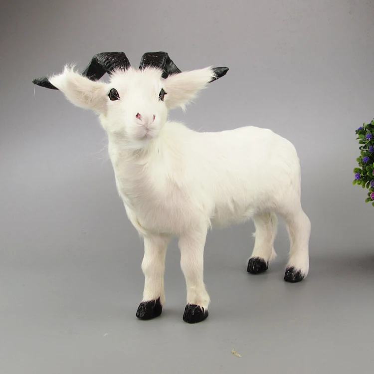 

about 26x21cm white goat real fur sheep model ornament scene layout prop farm decoration gift h1285