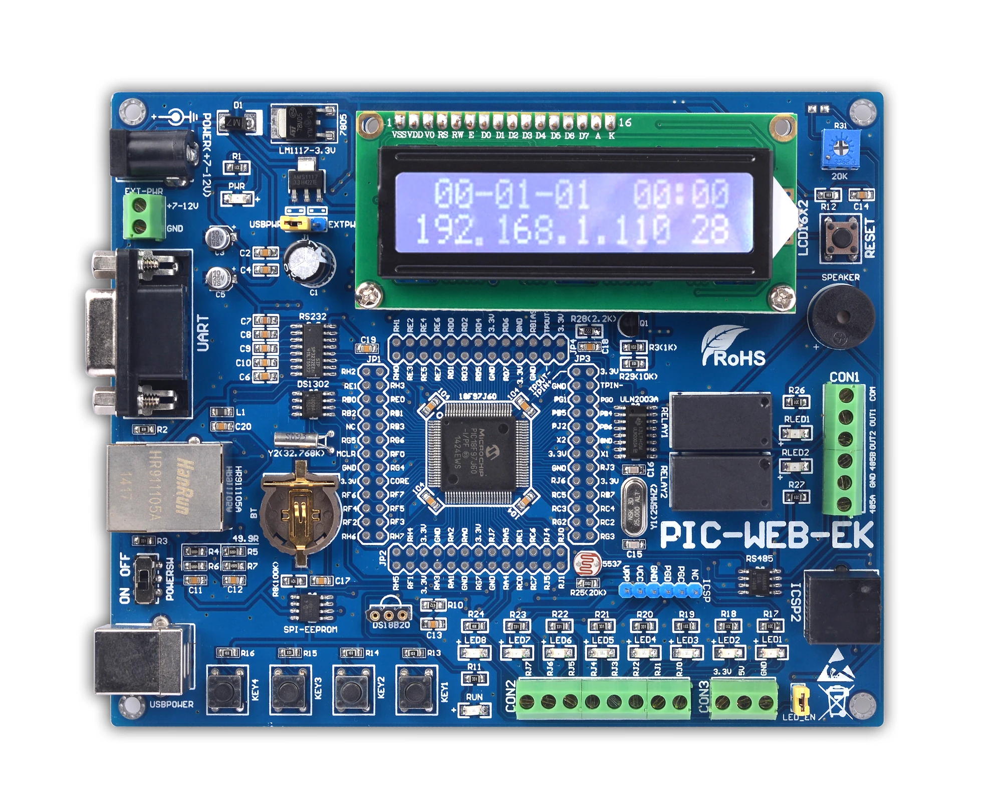 

PIC MCU Ethernet learning development board PIC18F97J60 network control webpage control