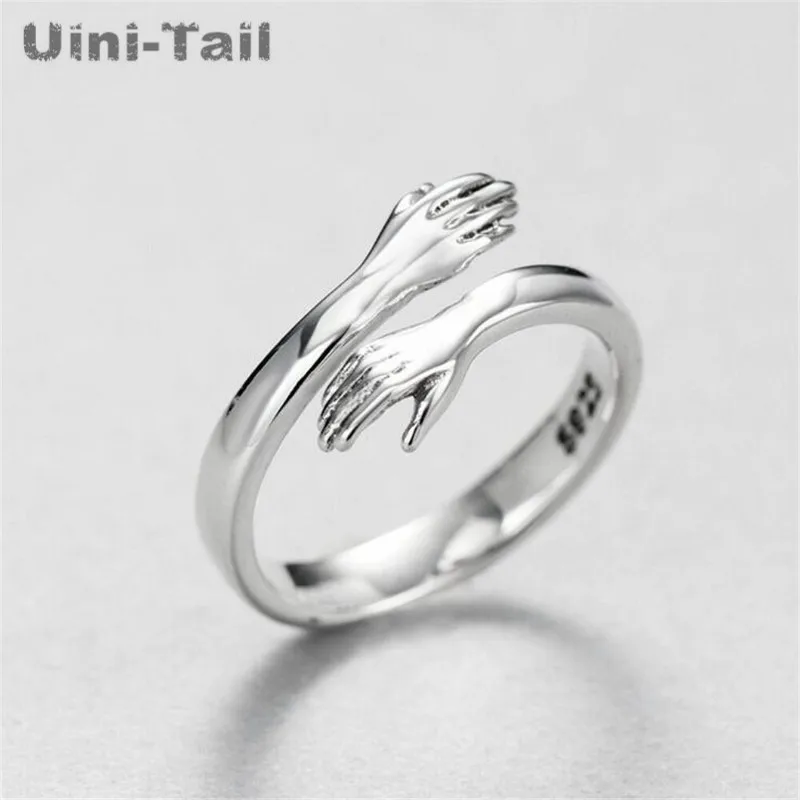 Uini-Tail hot new 925 Tibetan silver European and American jewelry love hug ring retro fashion tide flow open ring GN601