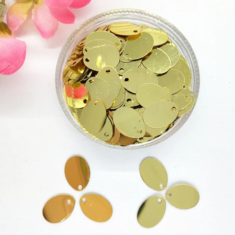 50g/lot 9*13mm Light Gold Oval Egg Shape Loose PVC Sequins Side Hole Spangle, Paillette For Crafts