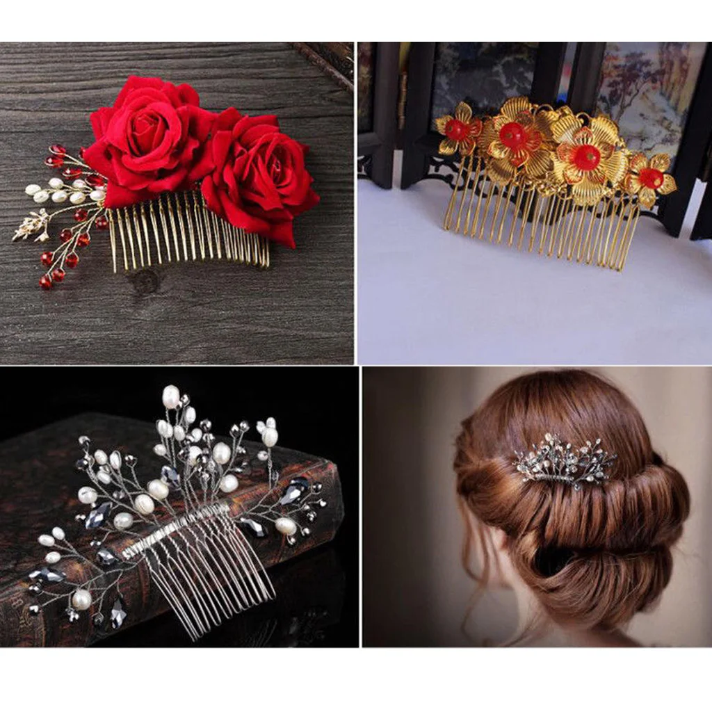 10x Metal zwykły 12 zębów grzebienie do włosów Pin slajdów boczne grzebień chluba dla DIY kobiety akcesoria do włosów welon ślubny Fascinator