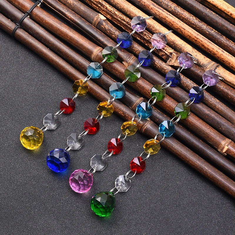 1PCS Crystal Suncatcher Prism Hanging Ball Pendant Chakra Octagon Beads Chain Wedding Home Decoration