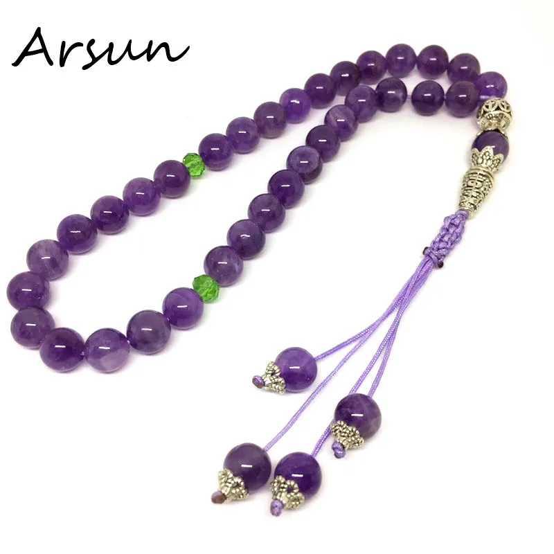 33 Beads New Design 8mm Natural Natural Purple Amethyst  Crystal Quart Stone Muslim Islamic Tasbih Allah Prayer Rosary Tesbih