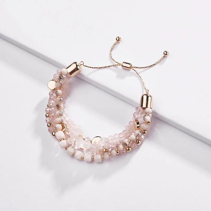 Fashion Jewelry Multi Layered Crystal Natural Stone Beaded Bracelet Braided Stacked Bracelets for Women