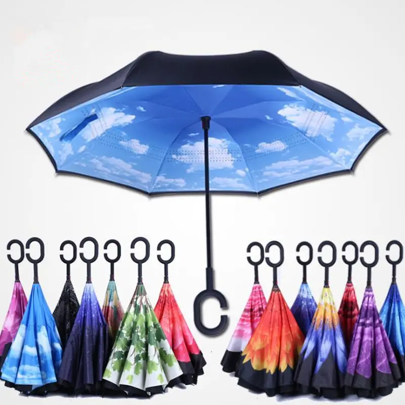 Inverted Umbrella Sun Rain Long-Handle Umbrella Reverse Windproof Umbrellas C Handle Enlarge Reinforcement F20173407