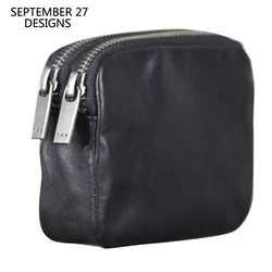Double Zipper Coin Purses Women Genuine Leather Luxury Men Credit Card Wallets Top End Cowhide Casual Big Capacity Coin Pouch