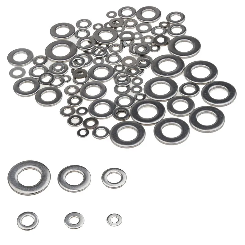 

6Sizes M3/M4/M5/M6/M8/M10 Stainless Steel Flat Spring Washers 105pcs/lot Metric Flat Gasket Kit Assortment For Hardware