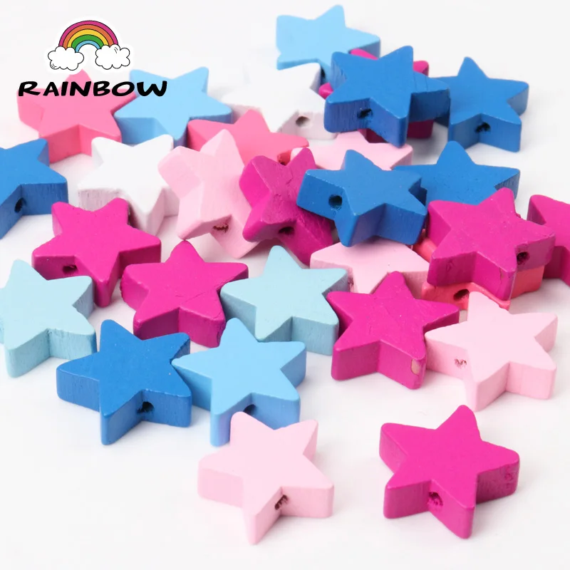 Mixed Colors Star Shape Wooden Material Natural Spacer Beads For Jewelry making DIY 19mm 20pcs