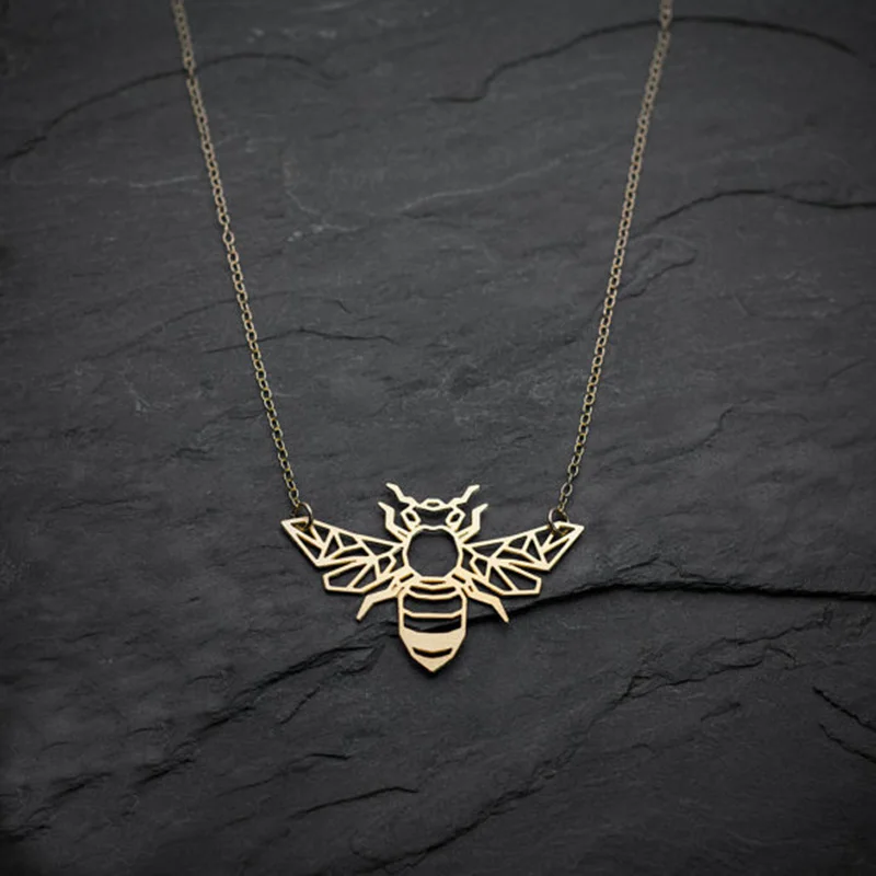 Geometric Origami Bee Necklace Pendant