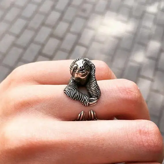 Vintage Retro Adjustable Sloth rings Bat jewelry