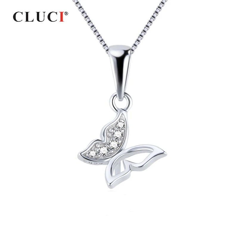 CLUCI Silver 925 Cute Women Butterfly Charms Pendant Jewelry Zircon Pendant Valentine Gift for Women SP407SB