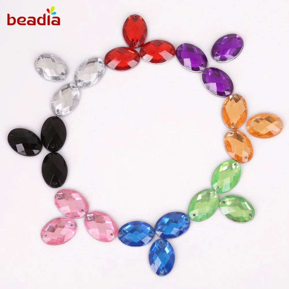 13x18mm 50Pcs 9 Colors Crystal Oval Rhinestones 2 Holes Flatback Acrylic Rhinestone For Dress Garment Wedding Sewing DIY Craft