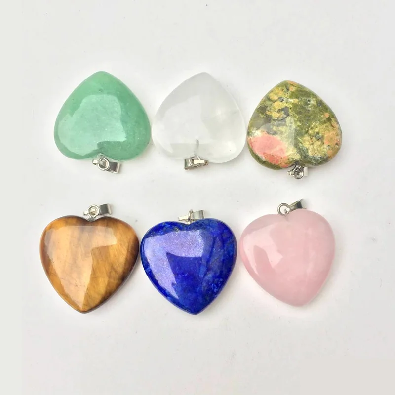 Natural Love Heart Pendants for Lover, Gem Stone, Pink Quartz, White Crystal, Healing Necklace, Charm Jewelry, 25mm