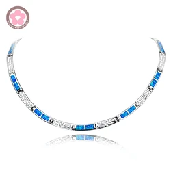 JZN0010  Top Quality Precious Blue Opal Gem  Necklace New Trendy Necklace for Women Fine Jewelry Chain Necklace Unisex