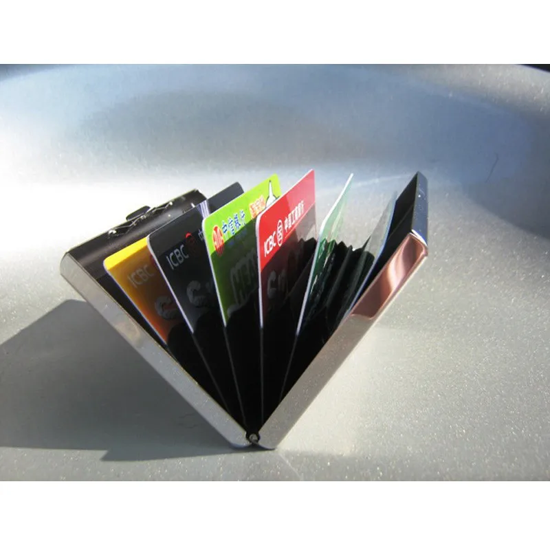 Rfid Credit Card Holder Stainless Steel Business Card Case Metal Card Box ID Cardholder Card Protector with 6 PVC Slots