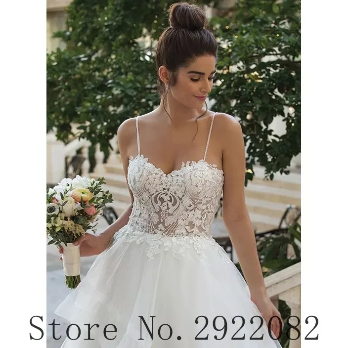 Vestido De novia 2022, tirantes finos, escote en forma De corazón, Apliques De encaje, corpiño, corsé, línea A, Vestido De novia De tul personalizado