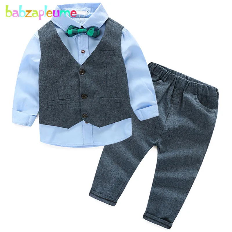 3Piece Spring Fall Baby Boys Outfit Set Korean Fashion Gentleman Suit Cotton Shirt+Vest+pants+tie kids boutique clothes BC1168