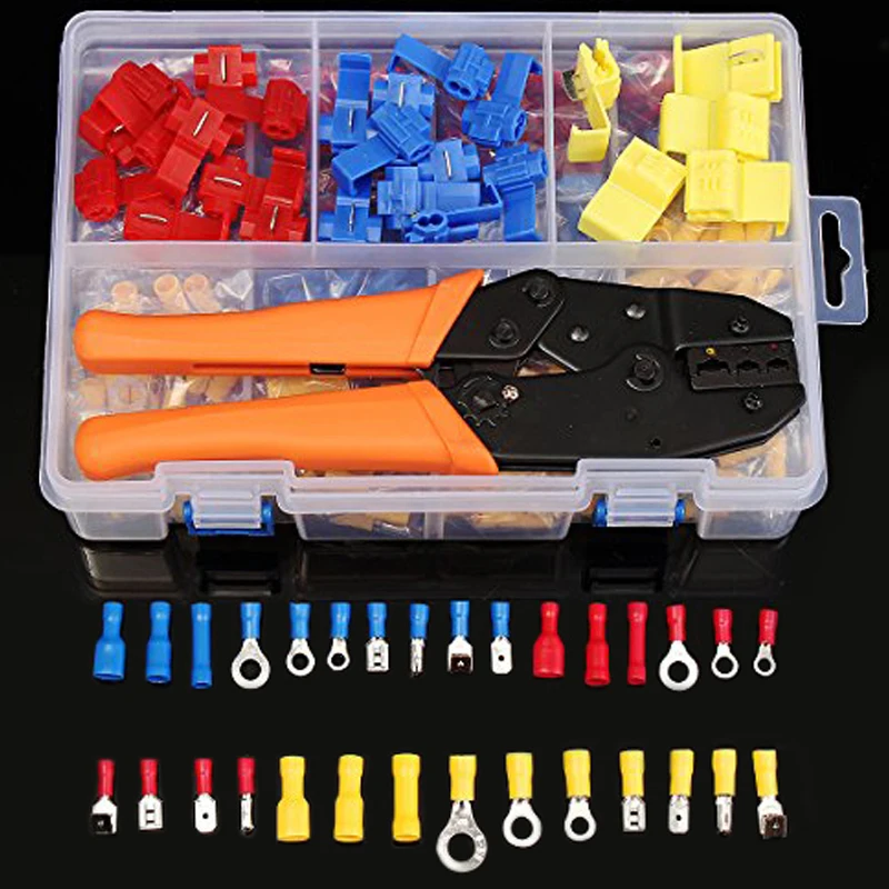 

520PCS Assorted Butt Connectors Quick Splice Male/Female Spade Wire Terminals kit & 1PC Electrical Crimping Plier Set with case