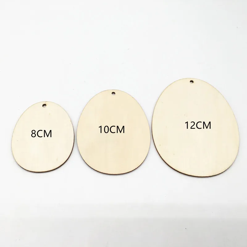 10pcs Easter Egg Unfinished Wood Ornaments Wood Slices DIY Crafts Unfinished Wooden Easter Ornaments with Hemp Rope