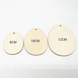 10pcs Easter Egg Unfinished Wood Ornaments Wood Slices DIY Crafts Unfinished Wooden Easter Ornaments with Hemp Rope