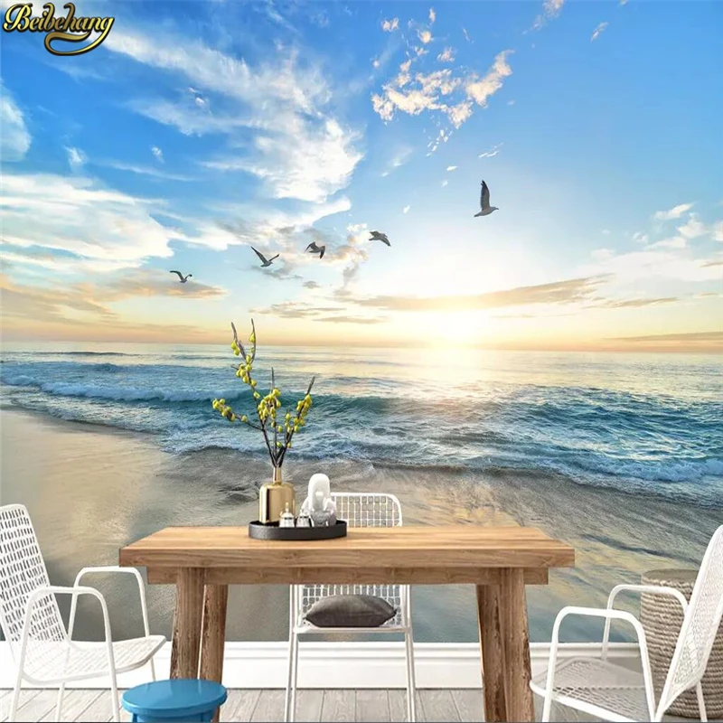 beibehang Custom Photo Wallpaper 3D Seagull Blue Sky White Clouds Sea Landscape Wall Mural Living Room Sofa Bedroom Wall Papers