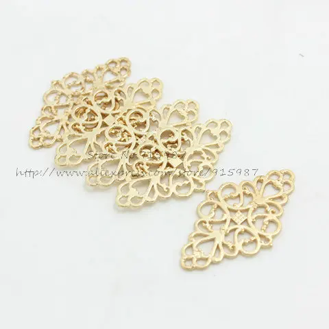 Sweet Bell (30 pieces/lot) KC gold Hollow Filigree Flower Charm Jewelry Connectors 25*41mm Vintage Filigree Jewelry Charms D0871