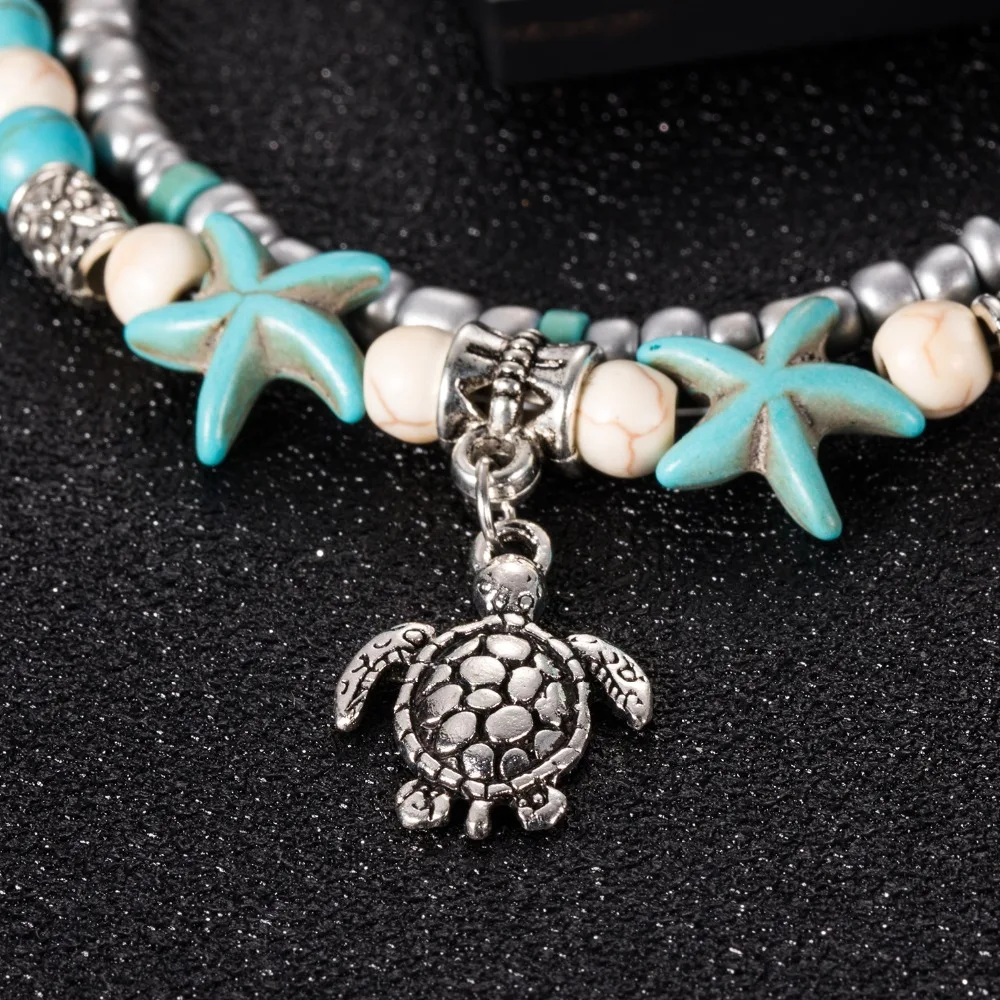 Vintage Sea Turtle Starfish Shell Beads Anklets For Women New Multilayer Anklet Leg Bracelet Handmade Bohemian Jewelry