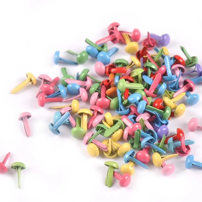 4.5x8.5mm 200pcs Mix Color Mini Round Brad Embellishment For Scrapbooking Fastener Brads DIY Metal Crafts Paper Home Decor c2162
