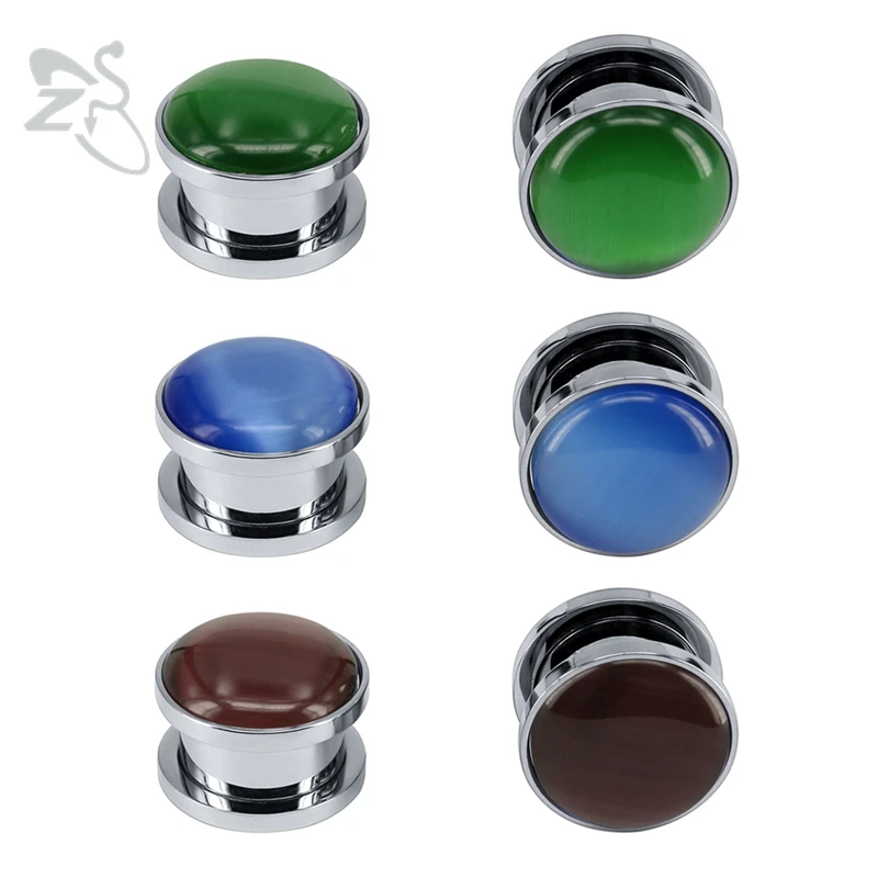 ZS 6-18mm Stainless Steel Piercing Plug&Tunnel Opal Ear Flesh Tunnel Plugs Piercing Natural Stone Ear Expander Stretcher Tunnels