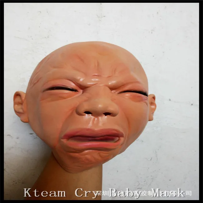 

New 100% Latex Disgusted Happy Cry Baby Costume Mask Halloween Full Head Party Masks for Carnival Christmas Joke Free Shipping