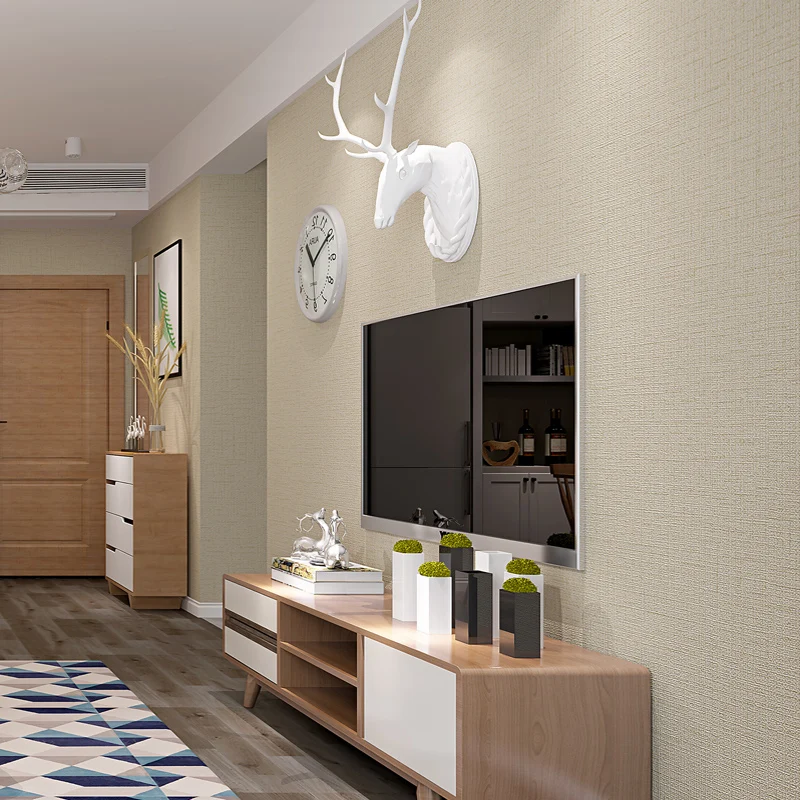 Non-woven Solid Plain Color Living Room Study Bedroom Restaurant Waterproof Wallpaper Modern Linen Fabric Wall Papers Home Decor