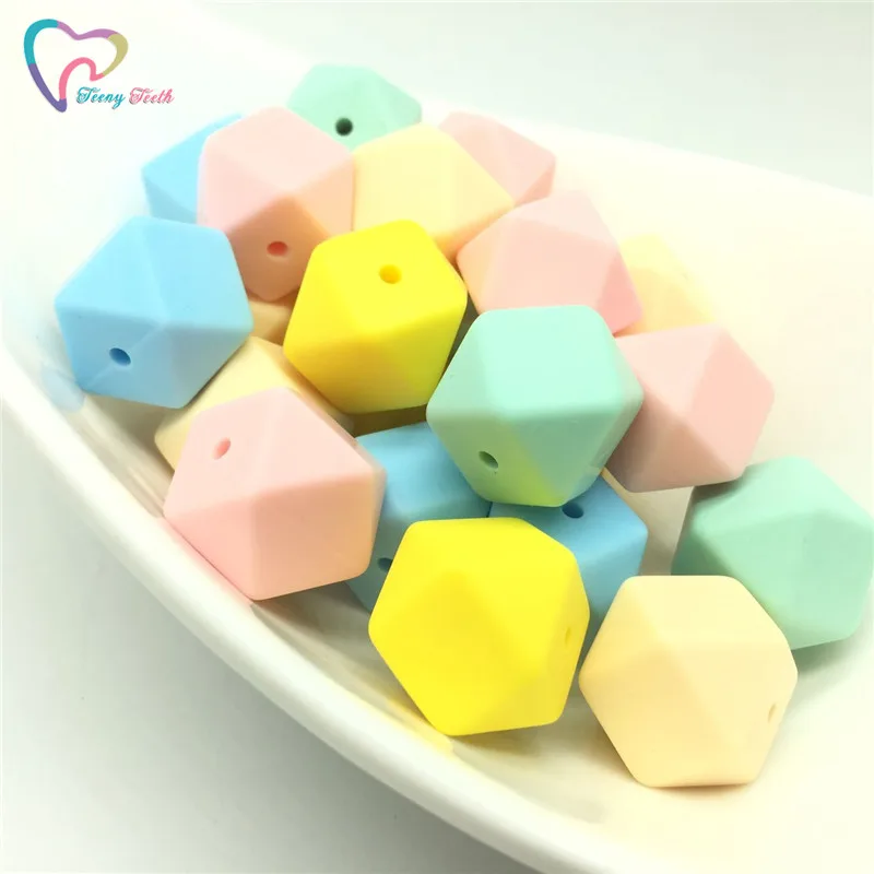 

Teeny Teeth 17 MM Silicone Beads Accessorie 10 PCS Colorful Silicone Hexagon Beads Montessori Toys Baby Nursing Accessories