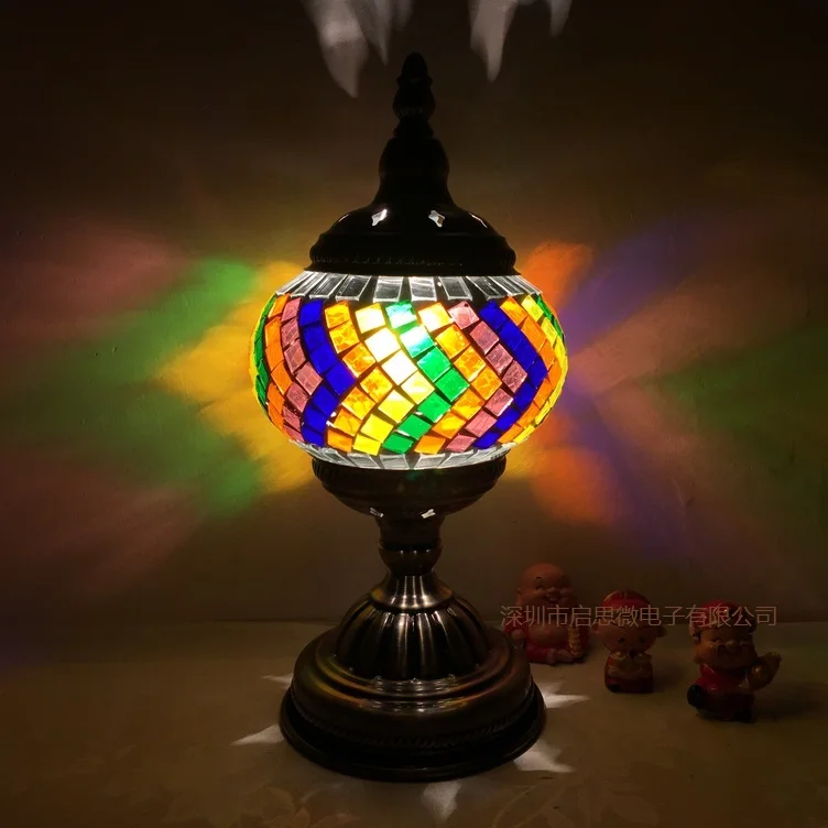 Newest E14 Hand-inlaid Glass Mosaic Bedroom Living Room Decorative Table Lamps of Mediterranean Style Turkish Lamps