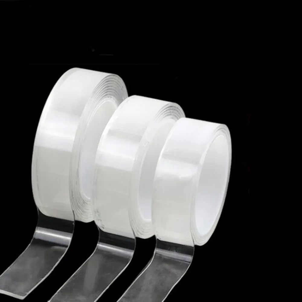 Washable Adhesive NanoTape Reusable Clear Double Sided Silicone Anti-Slip Traceless Removable Sticky Strips Thickness 1mm/ 2mm