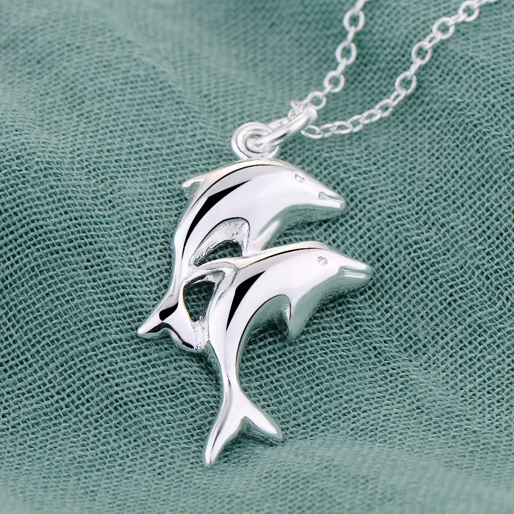 two dolphins bright silver plated Necklace New Sale silver necklaces & pendants /RVJITJJJ PHFZJIML