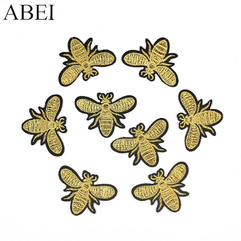 10pcs/lot quality Embroidered Gold Insect Patches Iron On Fashion Clothes Backpack Jeans Stickers Diy Sewing Animal Appliques