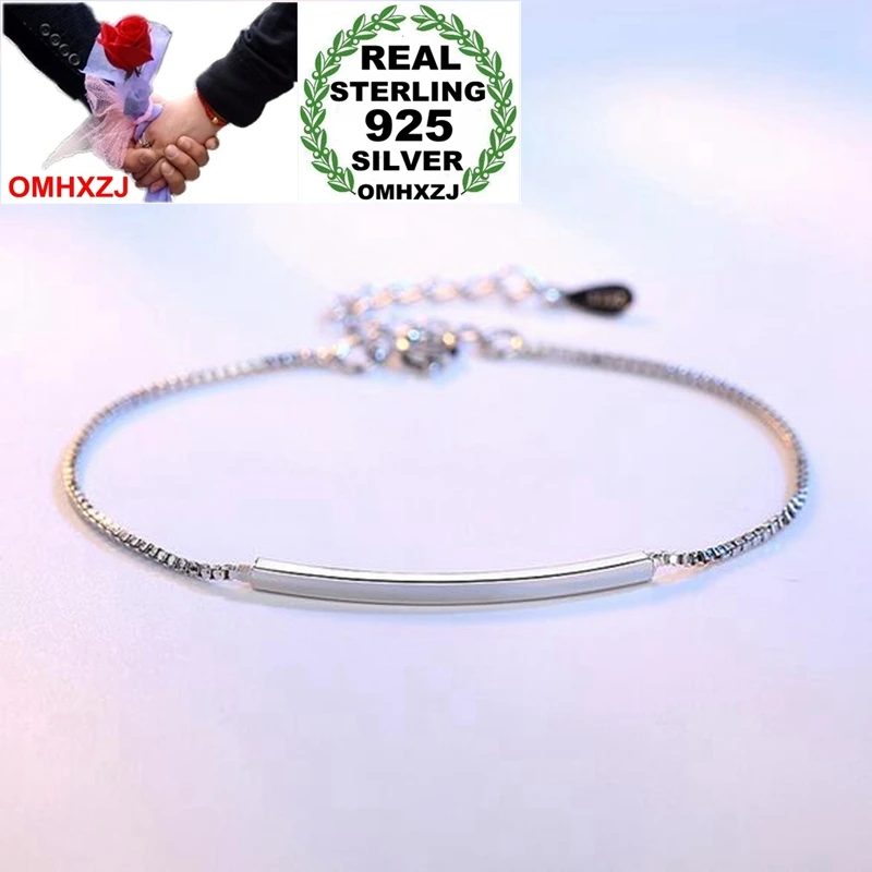 OMHXZJ Wholesale Geometry Fashion OL Style Woman Couple Party Gift Bend Pipe Box Chain 925 Sterling Silver Bracelet Bangle SZ98