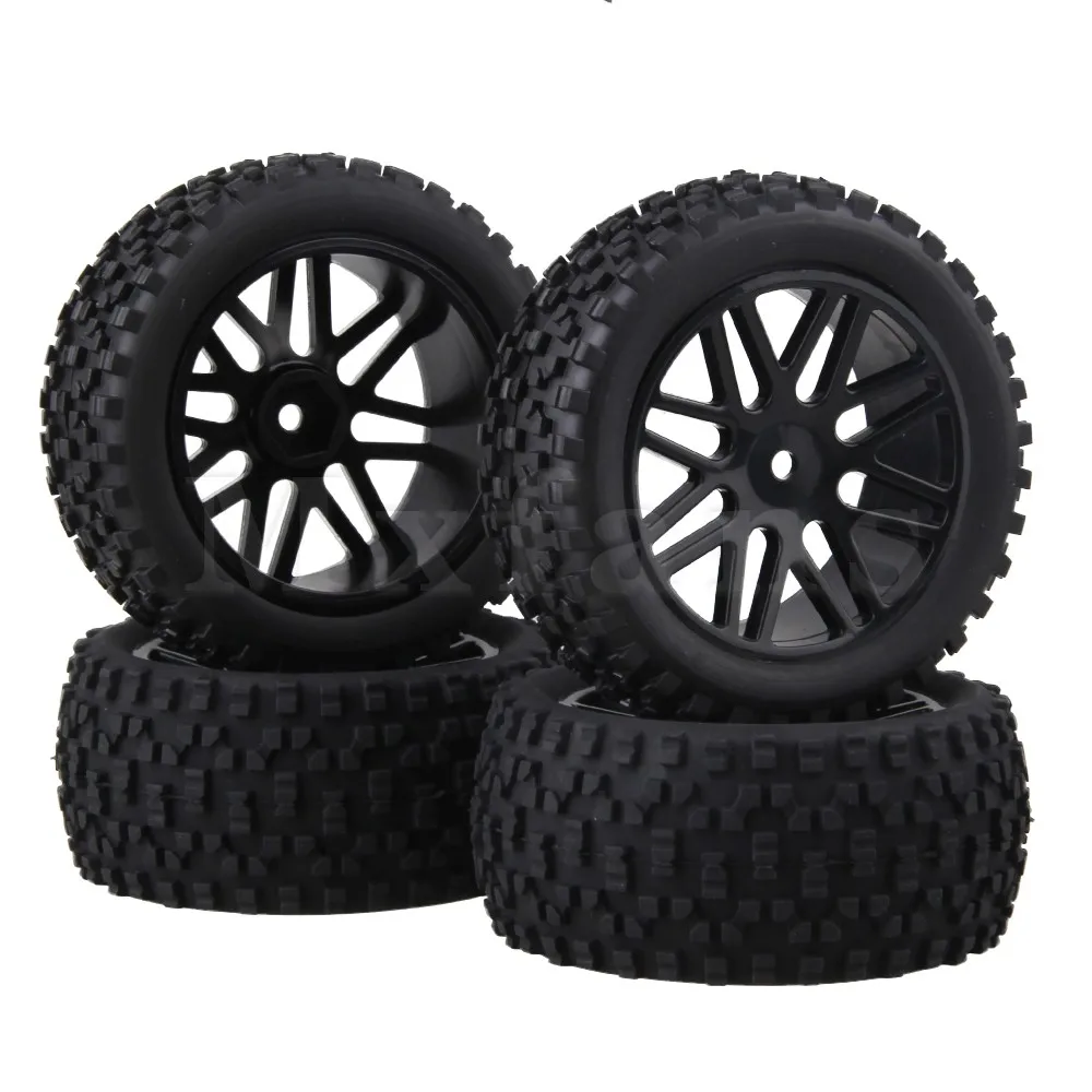 Mxfans 4Pcs RC 1:10 Off-Road Buggy Mesh Shape Wheel Tyre and Rim OD 88 mm Black