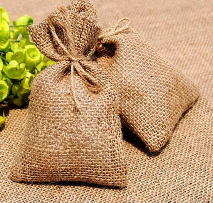 

4" x 6" Burlap Bags with Natural Jute Tie- 50 Pack Burlap Pouch Sack Favor Bag for Showers Weddings Parties Reception