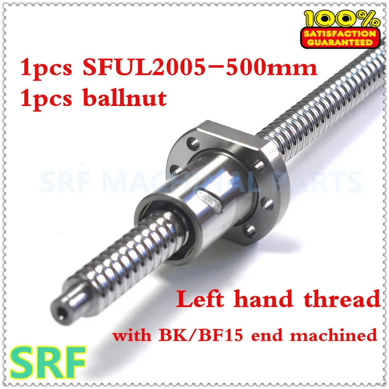 1pcs 20mm left hand thread rolled ballscrew SFU2005 left Rotation L=500mm +1pcs SFU2005 Ball nut with BK/BF15 end machined