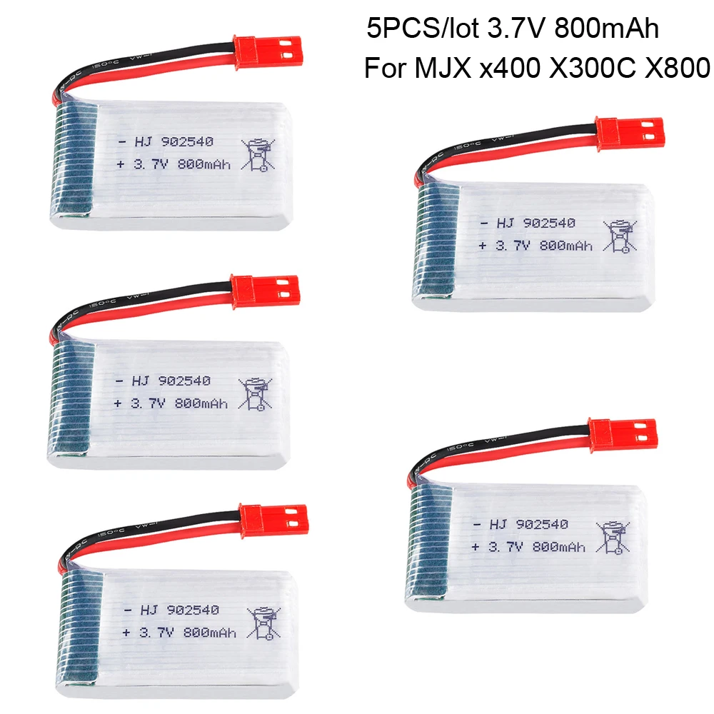 5PCS/lot lipo battery for MJX X400 X300C X800 3.7V 800mAh Quadcopter Parts RC Drone JST plug 902540 1S Battery toy accessories