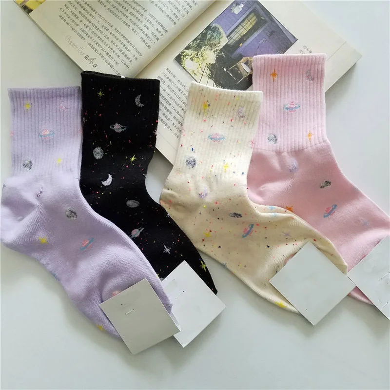 [COSPLACOOL]Harajuku Planet Point Yarn Funny Socks Japanese Creative Moon Stars Socks Women Warm Cute Novelty Femme Sokken Meias