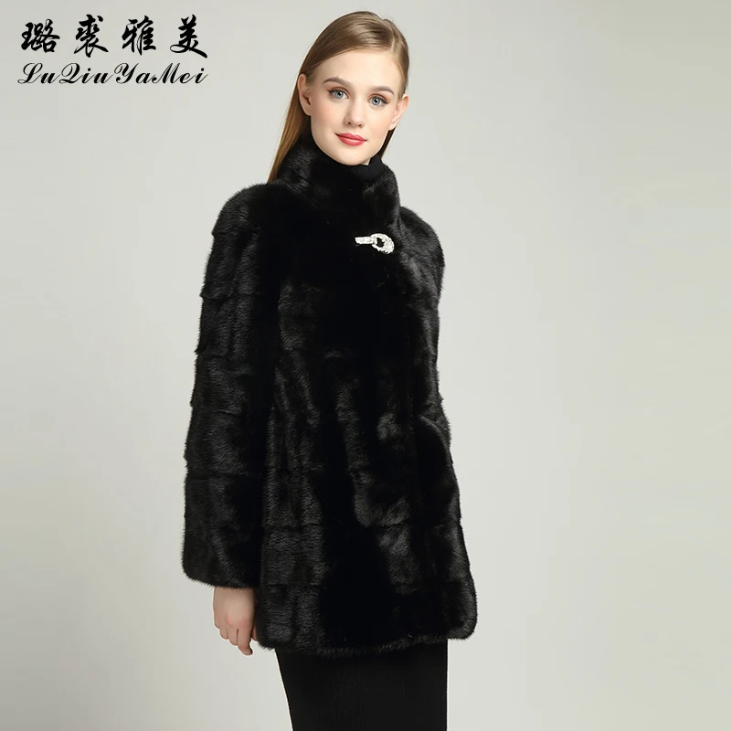 High Quality Mink Coats for Russian Women Real Fur Coat Female Full Pelt Real Mink Fur Women\'s Winter Jacket Plus Size S-7XL