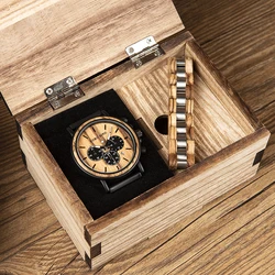 relogio masculino BOBO BIRD Men Watch Wood Bracelet Set Chronograph Quartz Watches in Wooden Box Drop Shipping Engraving