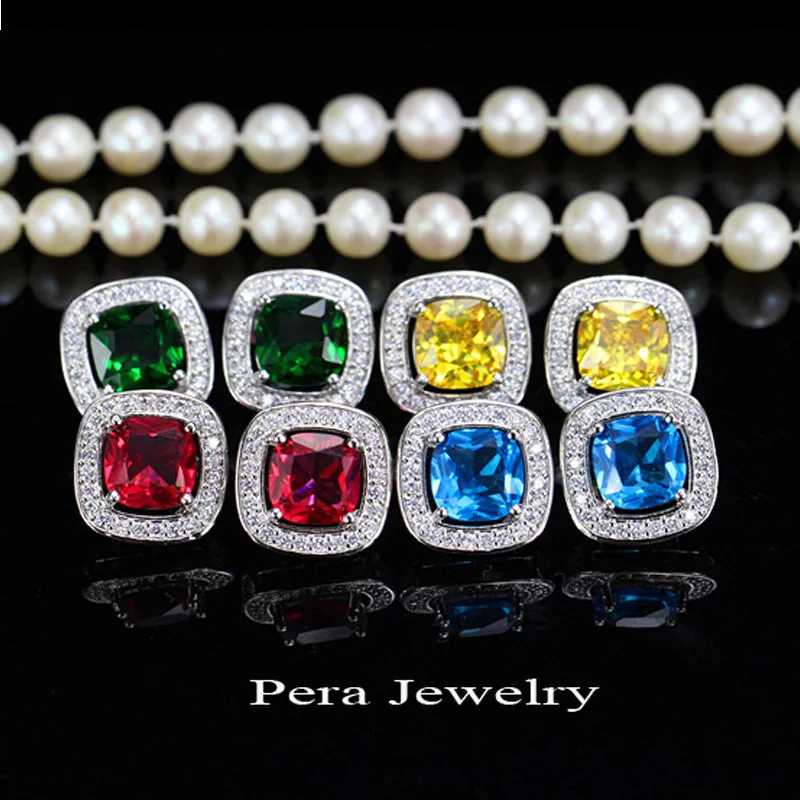 Pera New Arrival Silver Color Jewelry Trendy Big Square Cut Light Blue Austrian Crystal Women Earrings With Cubic Zircons E194