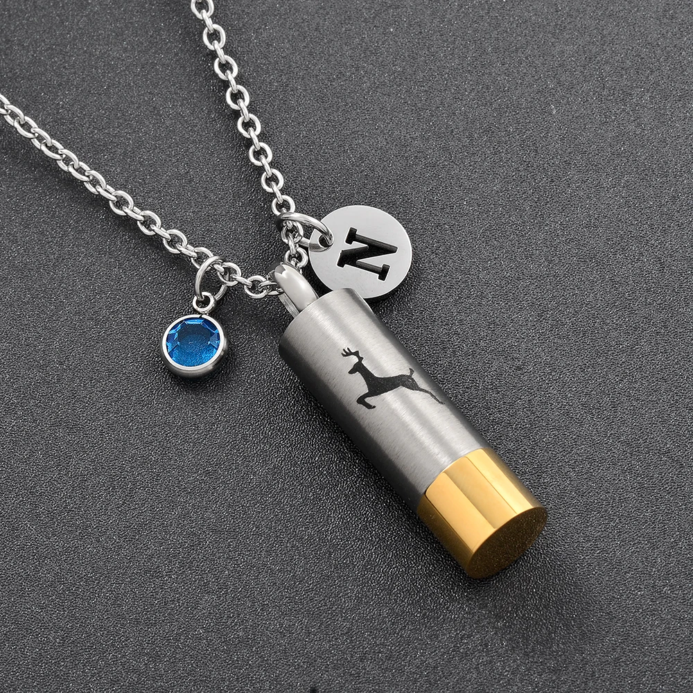 Popular Deer Dengraved Cylinder Pendant Keepsake Cremation Necklace for Ashes  Pet Memorial  Urn Charms With DIY Birthstone