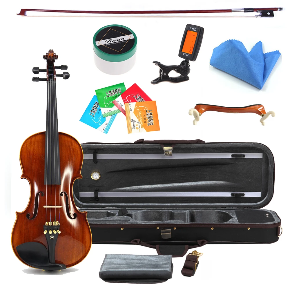 TONGLING Handmade Advanced Violin Oil Varnish Nature Flamed Maple Profession Violin 4/4 Spruce  Ebony Parts with Bow Case Tuner