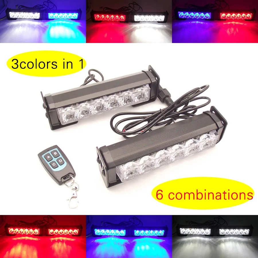 red white blue 3 colors in one remote control 2x6led car grille strobe lights bar wireless auto vehicle flash daytime light